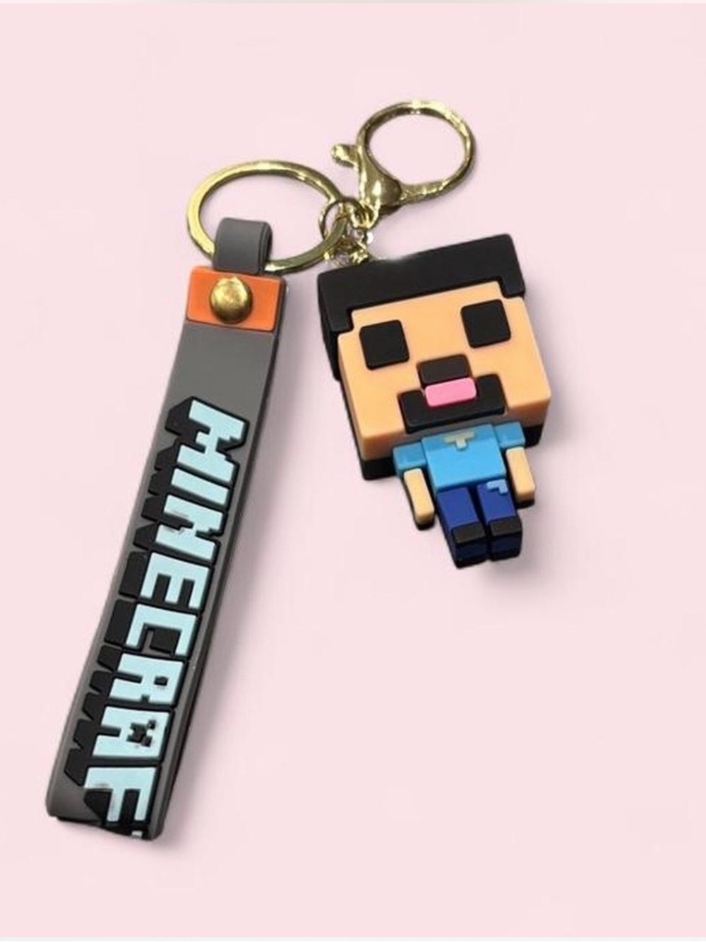 Minecraft Steve Rubber Keychain with Grey Strap